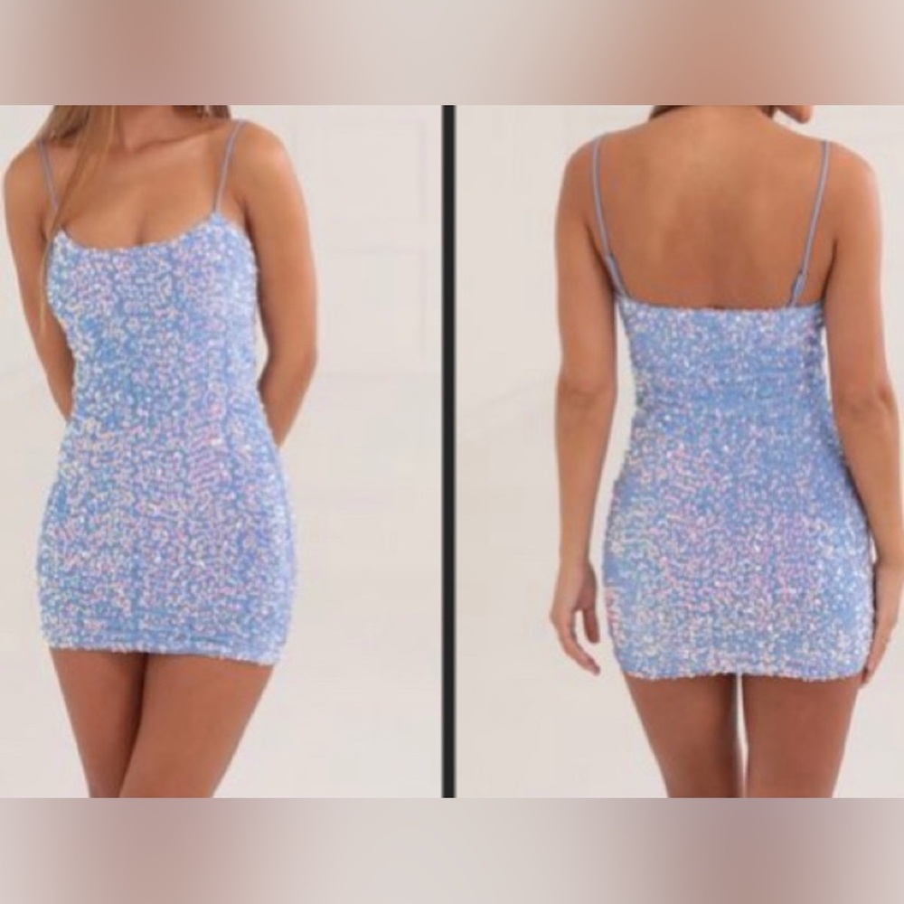 Lucy in the Sky Blue Iridescent Sequin Bodycon Dress Sz Small